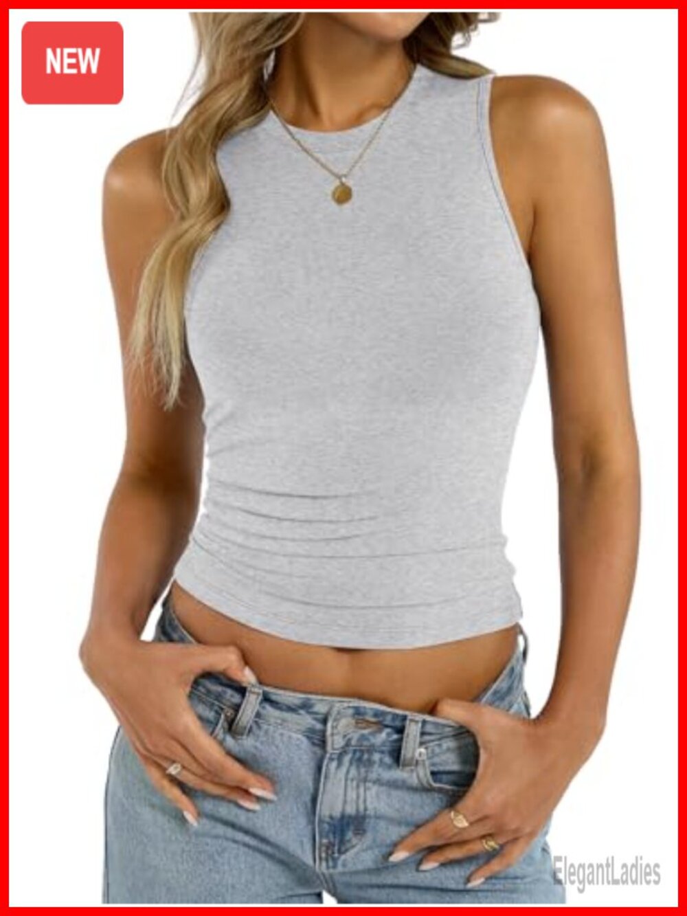 Womens Cotton High Neck Tank Top Fitted Sleeveless Basic Shirt